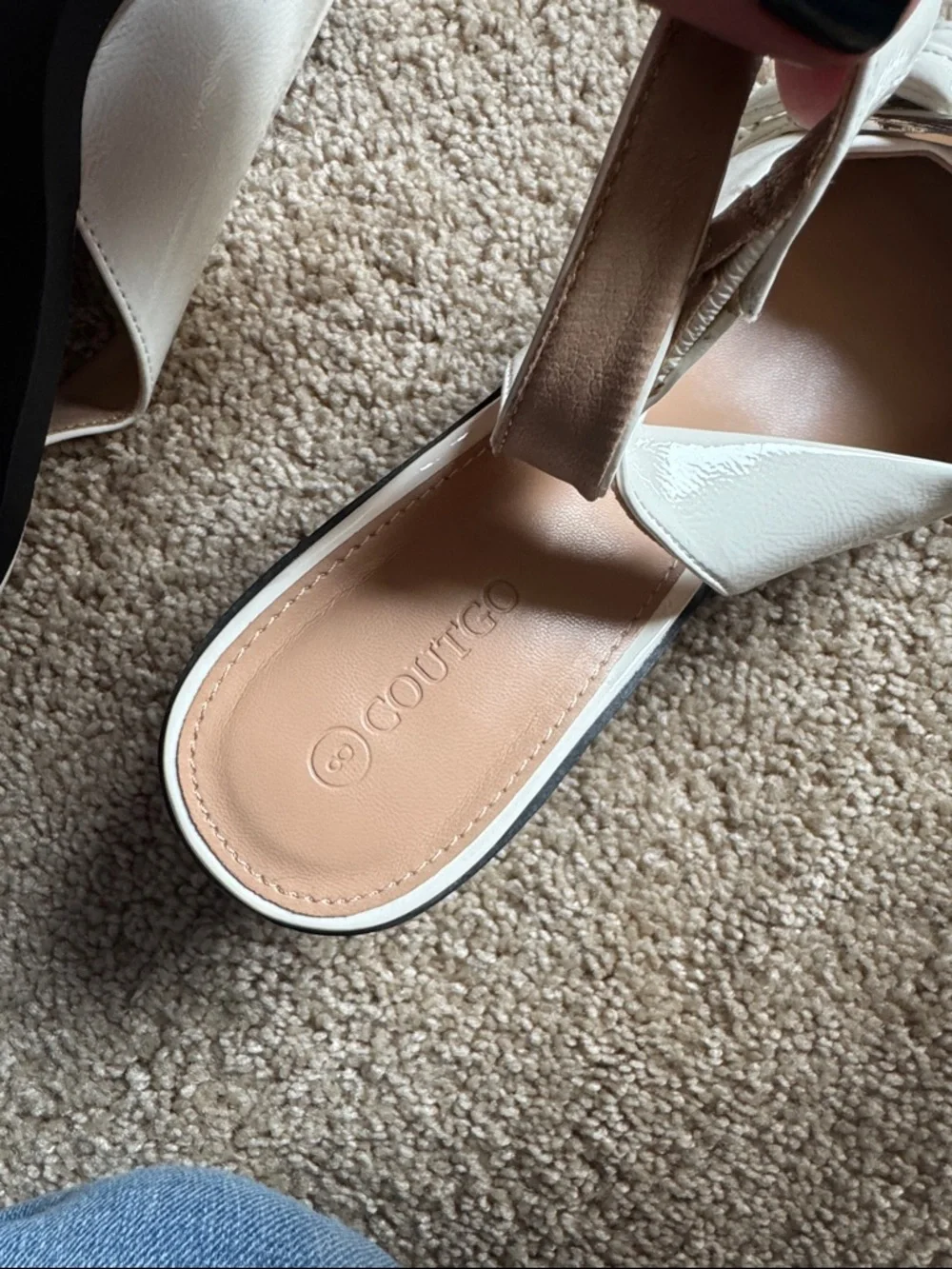 Pointed White Slingback Flats with Buckle Detail - Picture 4 of 8